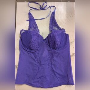 Purple Lace Mesh Corset Top | Sheer Halter Bustier Lingerie Camisole La Senza